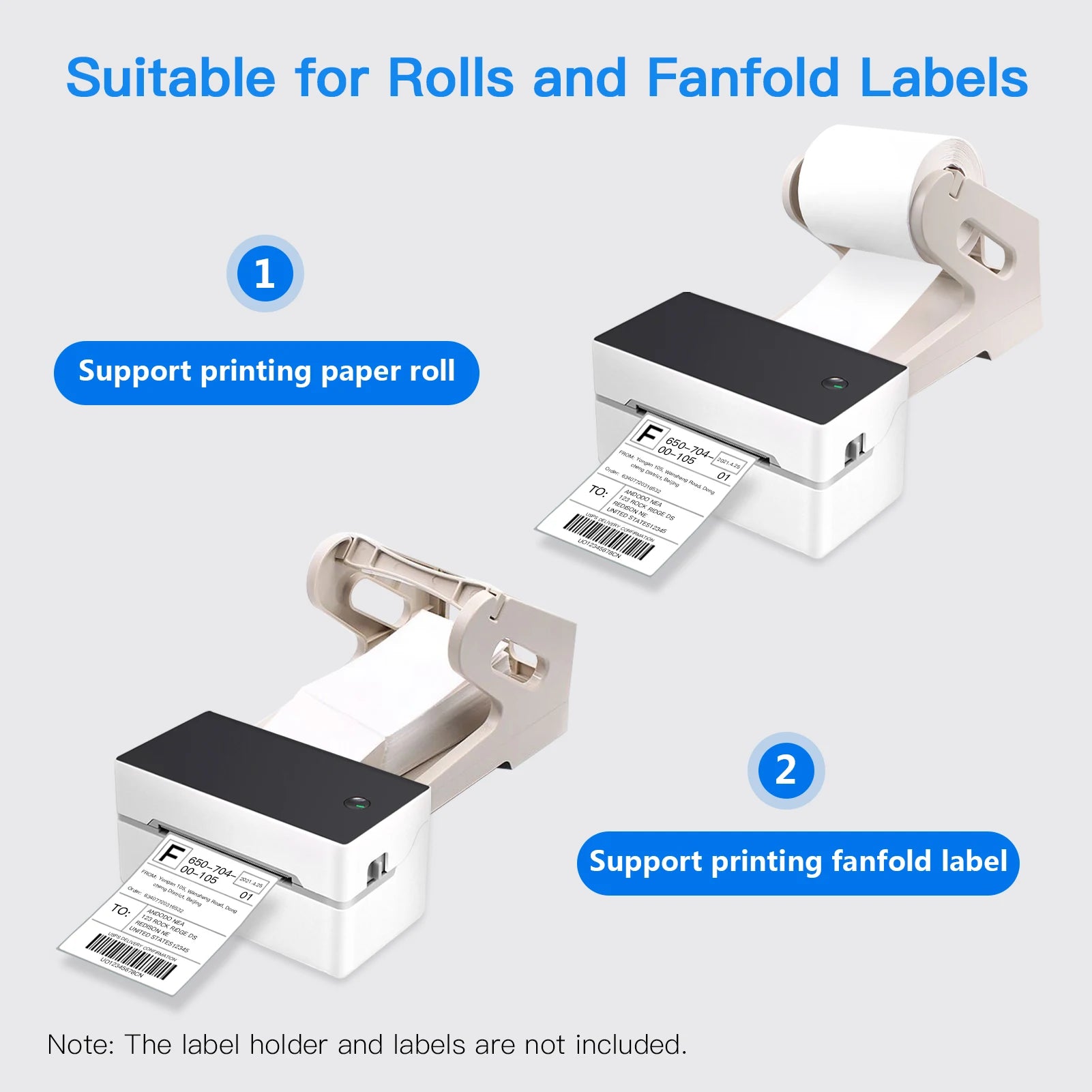 Desktop Shipping Label Printer USB/BT Direct Thermal Printer 40-80Mm Paper Compatible with Amazon Ebay Shopify Fedex USPS Etsy