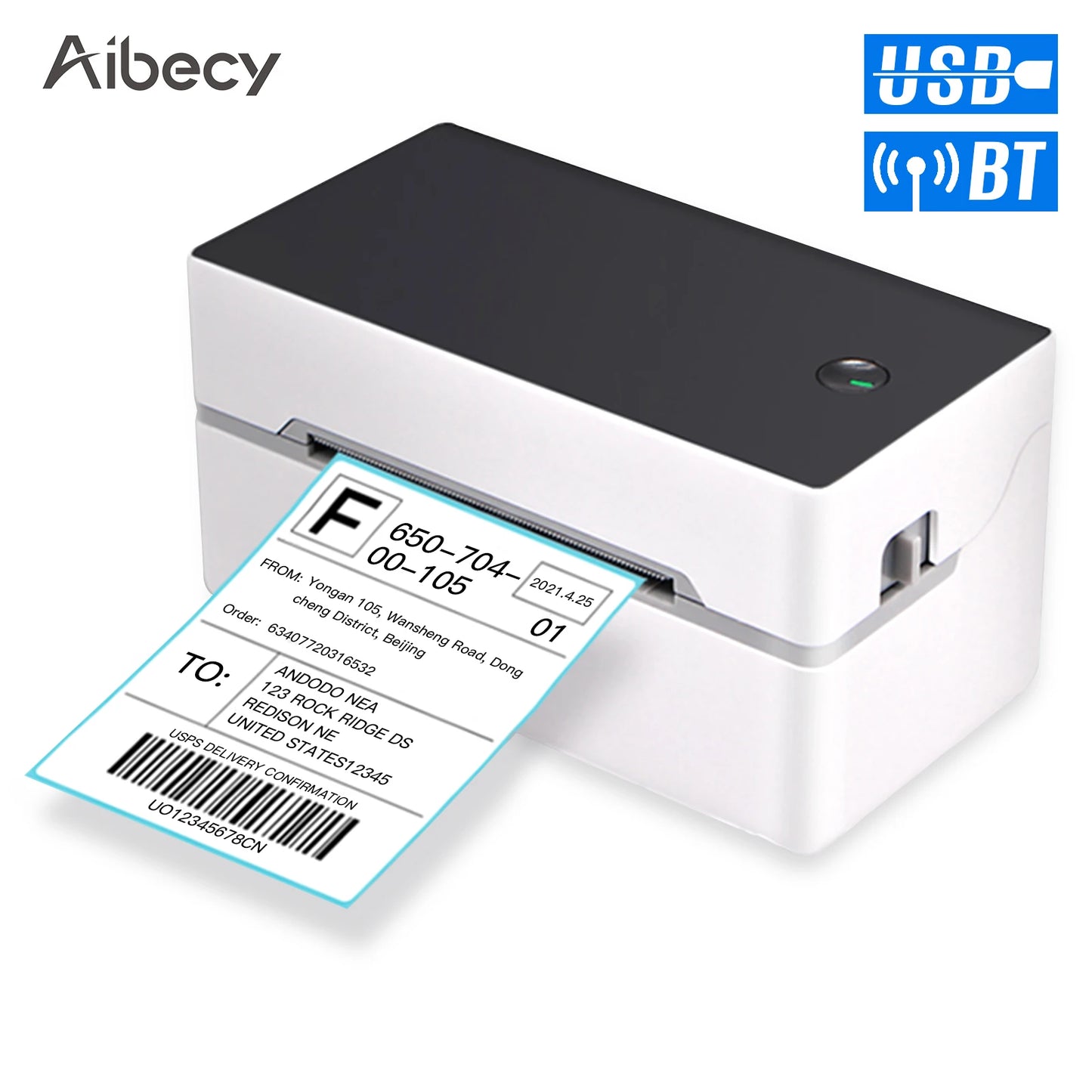 Desktop Shipping Label Printer USB/BT Direct Thermal Printer 40-80Mm Paper Compatible with Amazon Ebay Shopify Fedex USPS Etsy