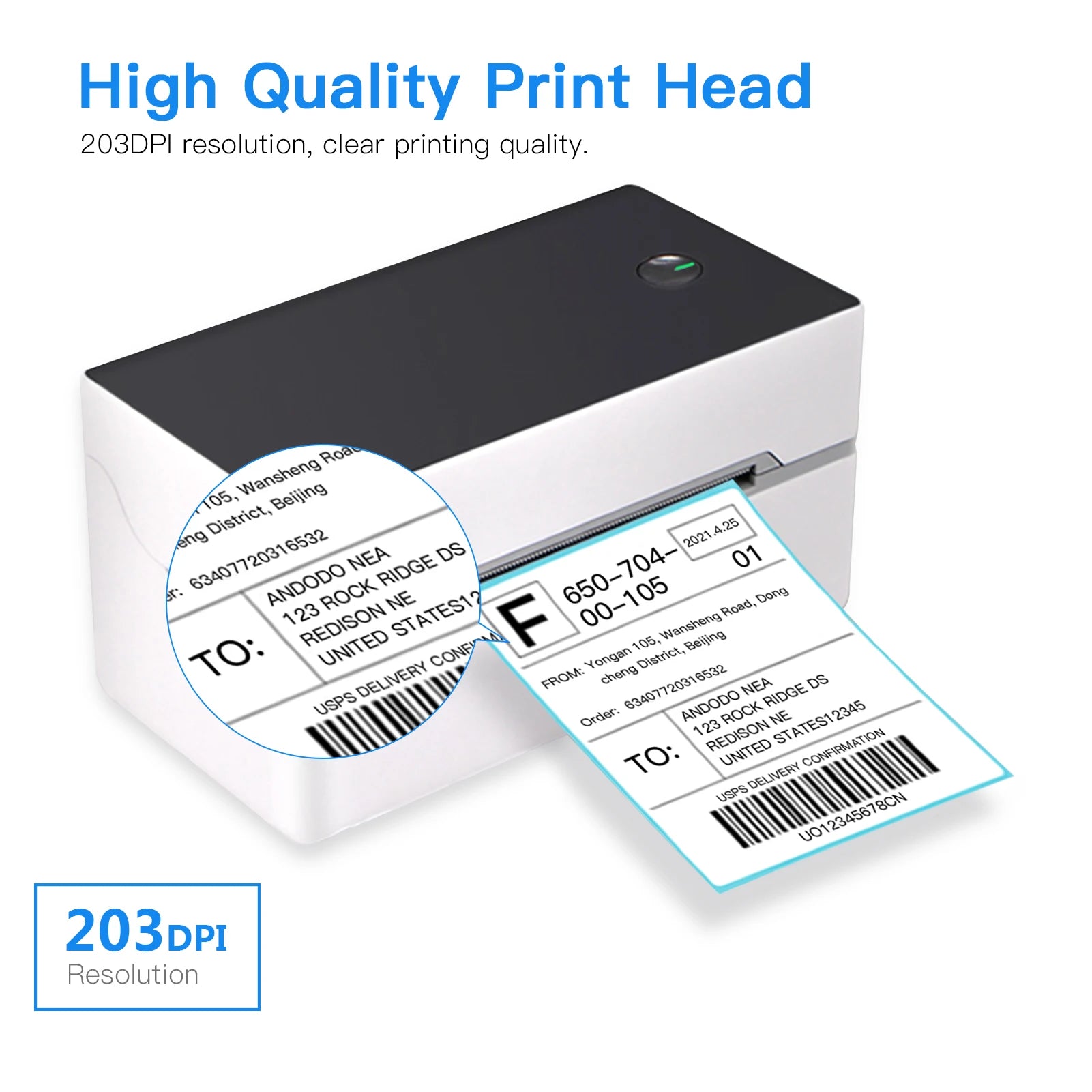 Desktop Shipping Label Printer USB/BT Direct Thermal Printer 40-80Mm Paper Compatible with Amazon Ebay Shopify Fedex USPS Etsy