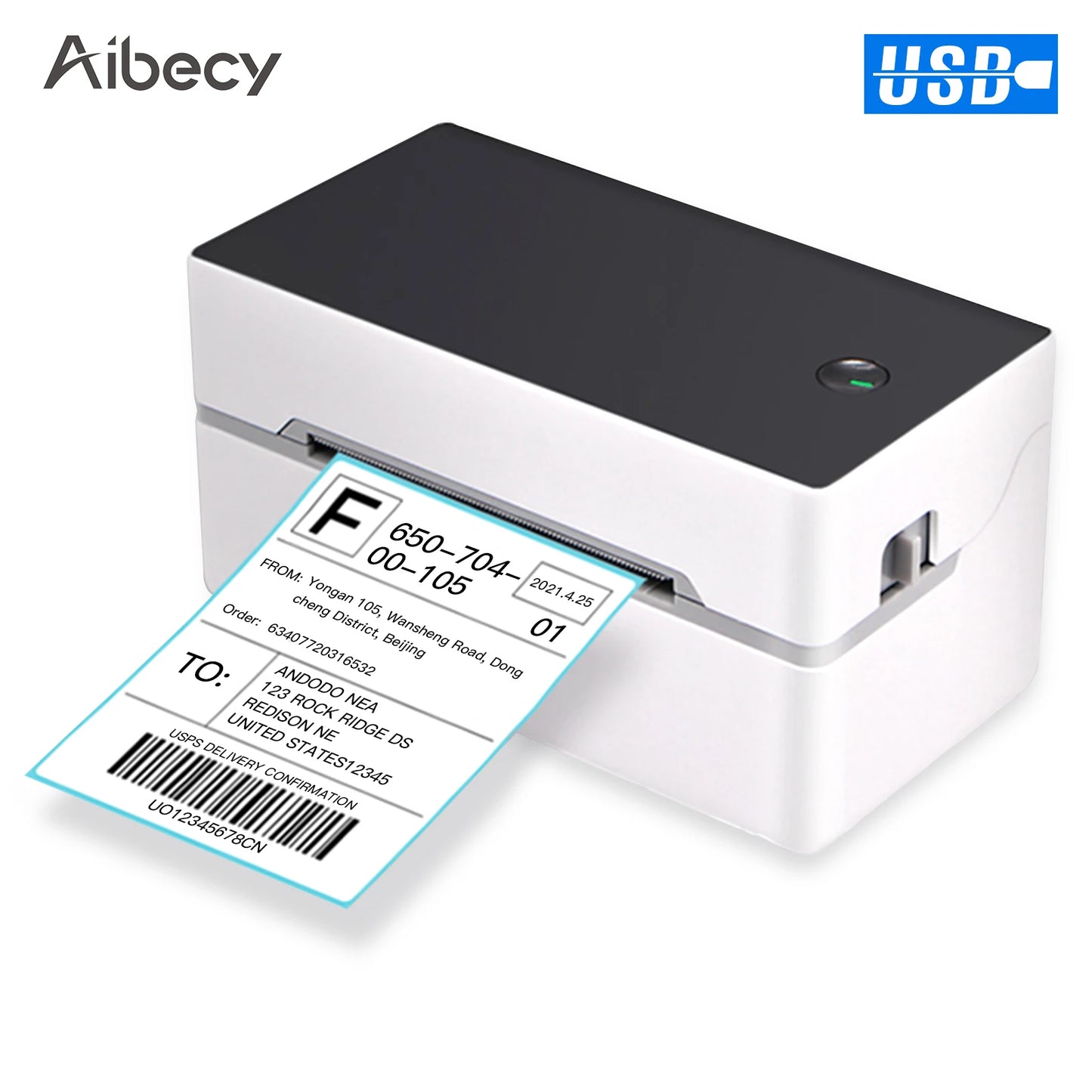 Desktop Shipping Label Printer USB/BT Direct Thermal Printer 40-80Mm Paper Compatible with Amazon Ebay Shopify Fedex USPS Etsy