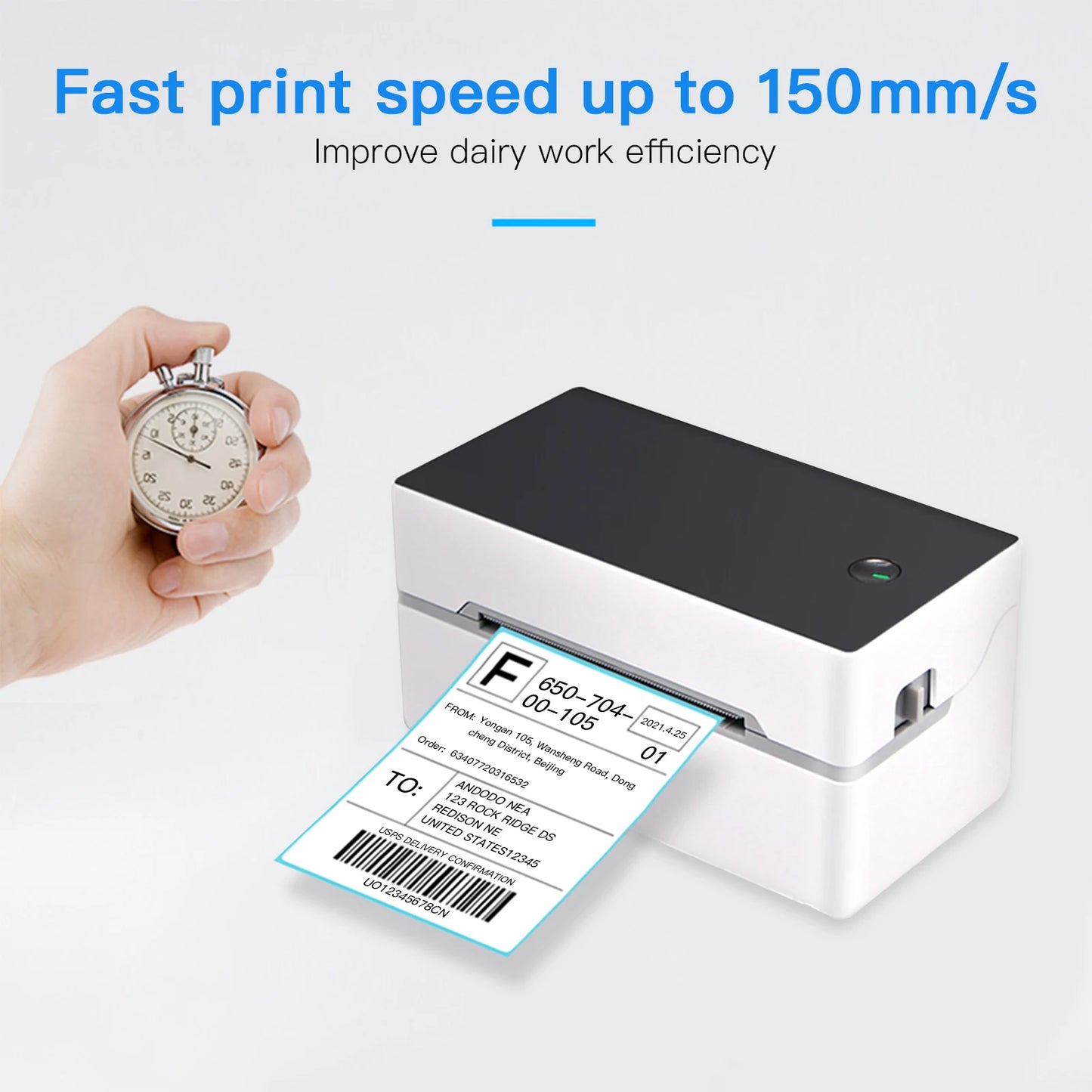 Desktop Shipping Label Printer USB/BT Direct Thermal Printer 40-80Mm Paper Compatible with Amazon Ebay Shopify Fedex USPS Etsy